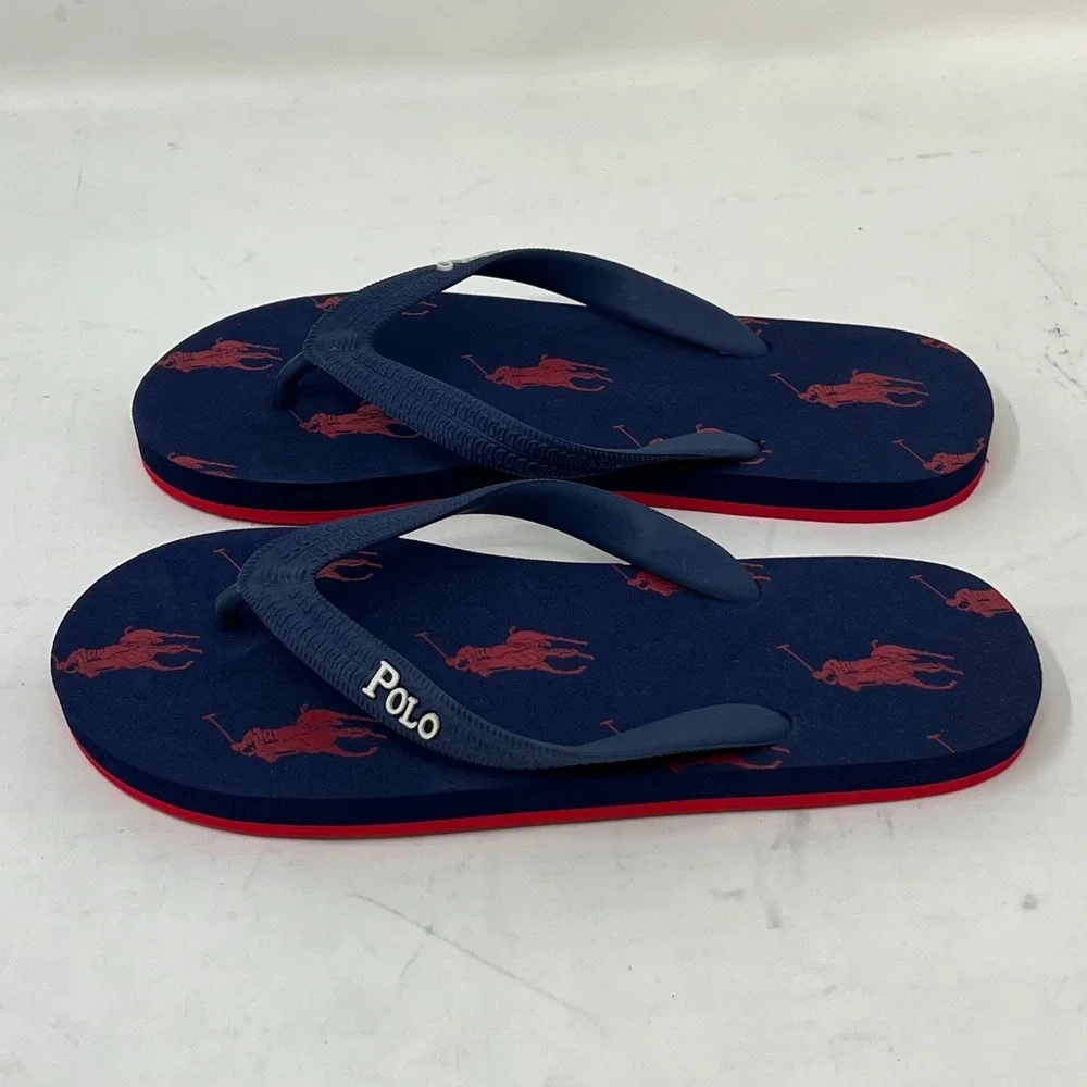 Polo Ralph Lauren Unisex Junior Flip Flop Navy/ Red Pony Logo‎ US Size 4 VTG NEW